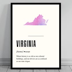 funny virginia definition print virginia canvas minimalist state map watercolor state silhouette modern travel word