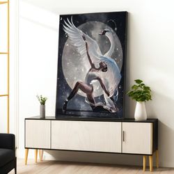 woman in dancing white dress canvas painting, dancing woman poster, dancing woman print dancing seagulls wall art canvas