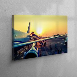 large canvas, canvas home decor, living room wall art, airplane wall art, sunset art canvas, sun art, view poster, lands