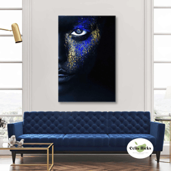 woman wall art, navy blue canvas art, half portrait wall decor, roll up canvas, stretched canvas art, framed wall art pa