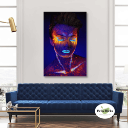 woman wall art, neon make up canvas art, modern wall art, roll up canvas, stretched canvas art, framed wall art painting
