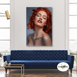 woman wall art, red hair woman, sexy woman canvas art, gold lips wall art, roll up canvas, stretched canvas art, framed