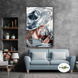 woman with a hat drinking wine ring oil color red lipstick roll up canvas, stretched canvas art, framed wall art paintin