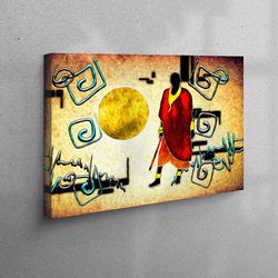 3d canvas, wall art, canvas home decor, african man painting, black man artwork, gold sun canvas art, abstract canvas,