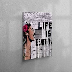 3d wall art, canvas decor, canvas wall art, banksy life is beuatiful, woman graffiti wall decor, abstract woman canvas p