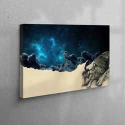 3d wall art, canvas gift, canvas decor, smoking old man wall decor, space canvas, sky poster, abstract wall art, surreal