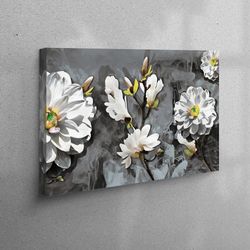 3d wall art, canvas gift, wall decor, floral wall art, botanical printed, oil painting print, white flowers art canvas,