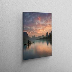 3d wall art, canvas home decor, canvas art, guilin china landscape, guilin serenity wall art, view art canvas,