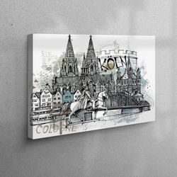 canvas art, canvas gift, 3d wall art, city landscape wall art, view art, cityscape art, koln landscape canvas poster,