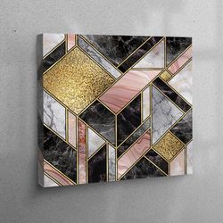 canvas home decor, large canvas, large wall art, pink and gold marble, gold marble art canvas, modern marble canvas, shi
