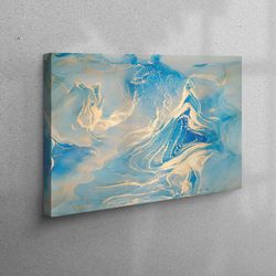canvas home decor, large canvas, wall decor, blue and gold marble, gold 3d canvas, shimmery marble art, abstract art, mo