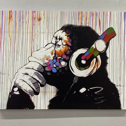 canvas home decor, living room wall art, wall decor, banksy thinking monkey, street printed, graffiti monkey canvas post