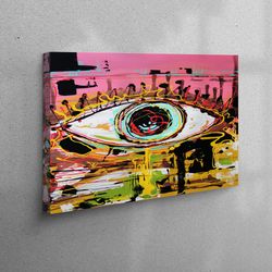 canvas home decor, wall art canvas, wall art, abstract canvas decor, eye canvas gift, graffiti canvas poster, pink canva
