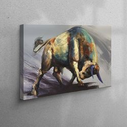 canvas home decor, wall decor, wall art canvas, bull paintign print, contemporary canvas decor, animal printed, bull wal