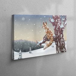 canvas home decor, wall decor, wall art canvas, landscape canvas gift, winter landscape art canvas, fox canvas art, abst