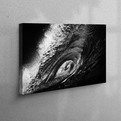 canvas print, 3d canvas, 3d wall art, black and white surf, landscape wall art, loft artwork, wave photo artwork, wave p