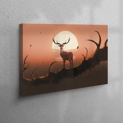 canvas print, canvas gift, wall art canvas, sun and deer wall art, wild deer canvas, animal canvas gift, wildlife printe