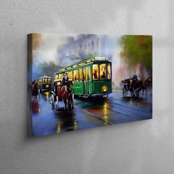 canvas print, canvas wall art, canvas home decor, old tram art canvas, oil painting print, vintage art, retro artwork, v