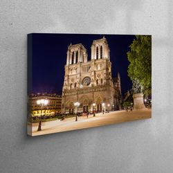canvas print, large canvas, wall art, paris canvas, city art canvas, cathedral art canvas, france art, night canvas deco