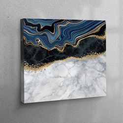 canvas print, large wall art, 3d wall art, blue and black marble, white marble wall art, luxury marble canvas print,