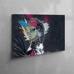 canvas print, large wall art, canvas, black canvas, abstract girl canvas poster, naked woman printed, surrelism canvas g