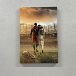 canvas print, living room wall art, canvas gift, lionel messi cristiano ronaldo, man cave canvas decor, famous wall art,