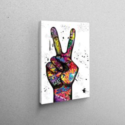 canvas print, living room wall art, wall art canvas, peace finger graffiti painting, trendy art, contemporary printed, a