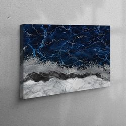 canvas print, wall art, canvas home decor, alcohol ink canvas poster, trendy canvas art, navy blue marble art canvas,