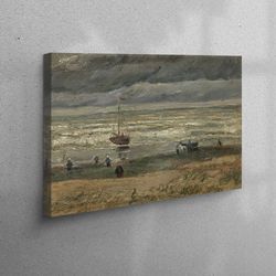 canvas print, wall decor, canvas home decor, beach at scheveningen in stormy weather, van gogh boat canvas, van gogh sea