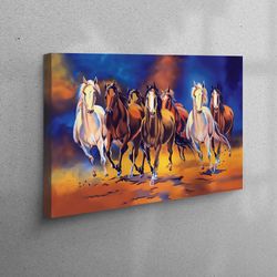 canvas print, wall decor, canvas wall art, white horse canvas gift, brown horse canvas poster, abstract artwork, horses