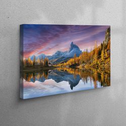 canvas print, wall decor, living room wall art, reflection canvas poster, dolomites canvas poster, lake canvas gift, lan