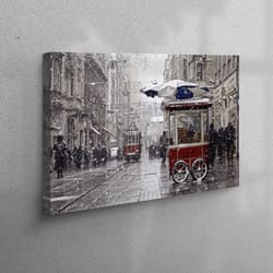 canvas wall art, canvas art, canvas home decor, istanbul canvas gift, istanbul landscape canvas art, red tram canvas pos