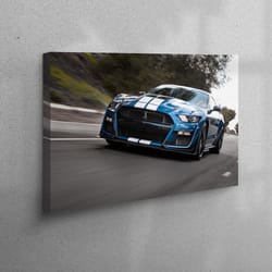 canvas home decor, wall art canvas, 3d wall art, shelby cobra poster, blue car canvas print, mustang canvas art, car pho