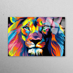 glass printing, tempered glass, glass art, abstract wall decoration, animal glass wall art, colorful lion glass printing