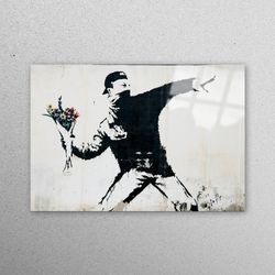 glass wall art, glass, wall decor, contemporary glass, banksy wall art, anarchy graffiti wall decoration, banksy molotov