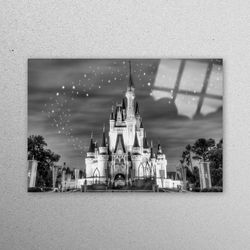 glass wall art, mural art, tempered glass, cinderella castle, kids wall art, girl room glass art, night landscape glass,