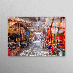 glass wall art, tempered glass, glass art, old medina marrakech, view wall decoration, city landscape glass, bazaar glas