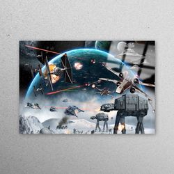 glass wall art, tempered glass, mural art, star wars space battle, space wall art, contemporary wall decor, movie glass,