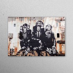 glass wall art, wall art, glass printing, banksy three wise monkeys, banksy glass wall art, wise monkeys glass wall art,