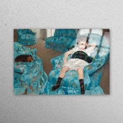 glass wall art, wall art, glass printing, blue glass wall art, girl glass wall art, famous wall decor, mary cassatt glas