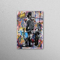 glass wall art, wall art, tempered glass, banksy charlie chaplin, banksy wall decor, banksy graffiti glass wall art,