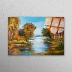 glass wall art, wall art, wall decoration, autumn landscape painting, autumn glass wall, autumn landscape wall decoratio