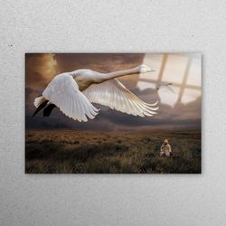 glass wall art, wall art, wall decoration, baby glass wall art, stork wall art, animal glass art, two stork and cute bab