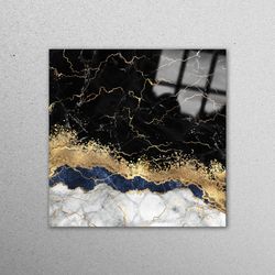 glass wall art, wall art, wall decoration, black and gold marble, modern wall decor, alcohol ink glass art, abstract mar