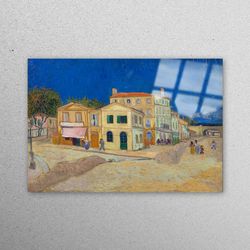 glass wall art, wall decor, glass art, the yellow house, night landscape glass decor, van gogh wall decoration, reproduc