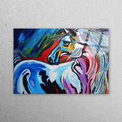 glass wall art, wall decor, glass wall decor, abstract horse glass art, horse lover gift tempered glass, colorful horse
