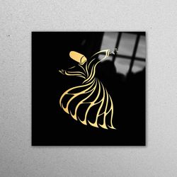 glass wall art, wall decor, mural art, whirling dervish painting, dervish glass decor, muslim glass wall art, muslim hom