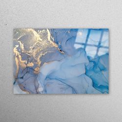 glass wall art, wall decor, tempered glass, alcohol ink glass decor, blue marble glass printing, luxury marble glass wal