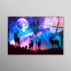 glass wall art, wall decor, wall art, modern wall art, forest glass, full moon glass, colorful sky wall art, deer wall d