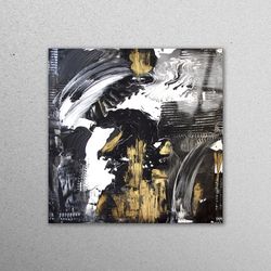 glass wall art, wall decoration, glass printing, black gold painting, black wall decor, shimmery glass, gold wall decor,